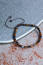 Hematit &amp; Kaplan Gözü &amp; Gümüş Aparatlı Makrome Bileklik k2