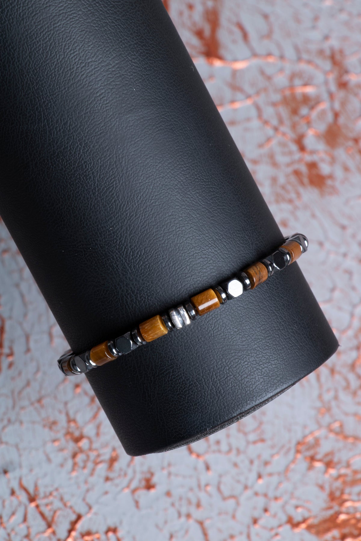 Hematit &amp; Kaplan Gözü &amp; Gümüş Aparatlı Makrome Bileklik k2