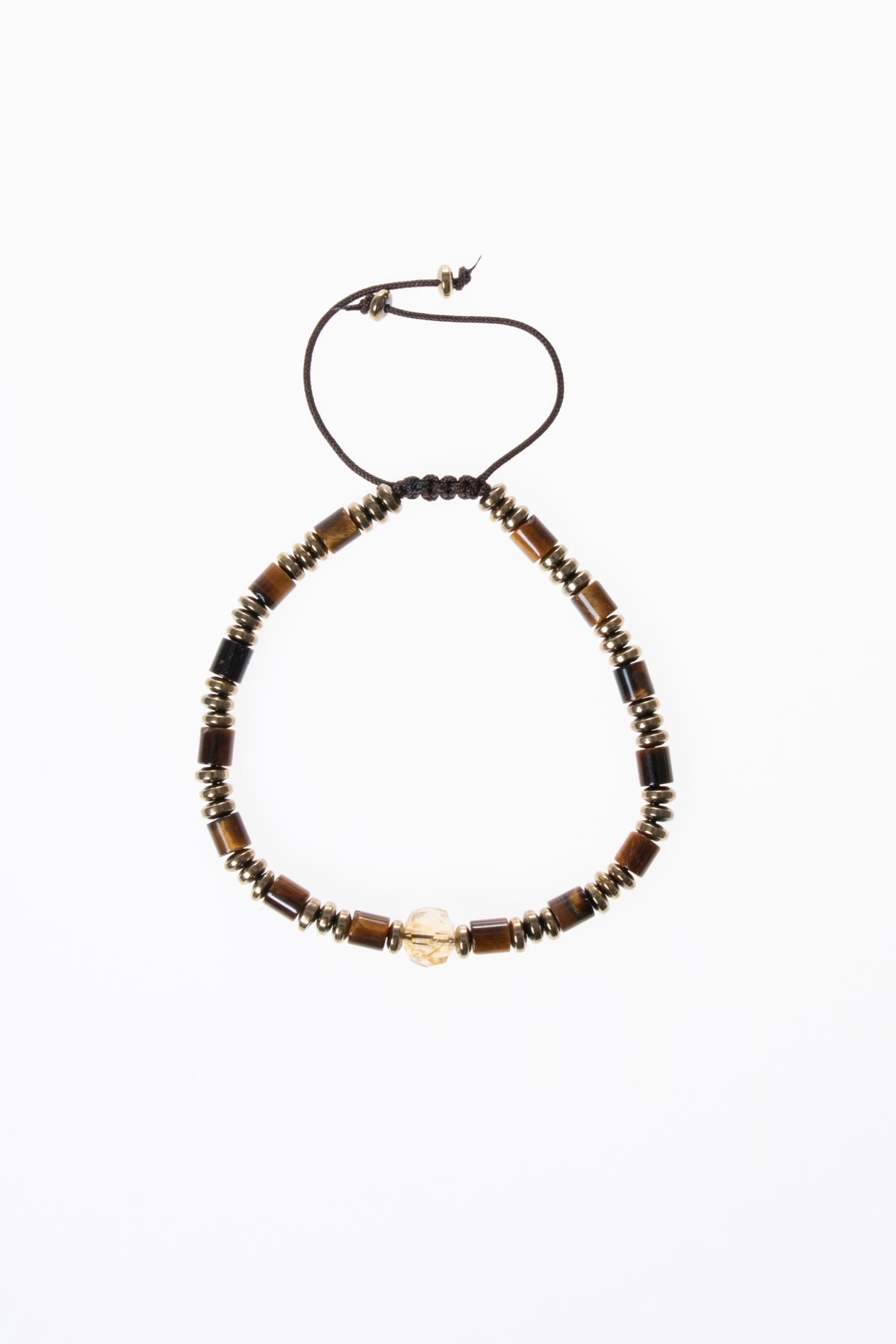 Kaplan Gözü &amp; Hematit &amp; Sitrin Makrome Bileklik