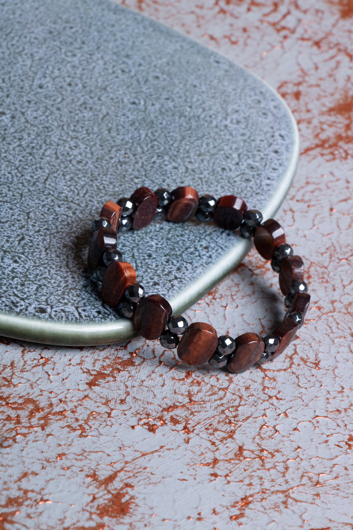 Kaplan Gözü &amp; Hematit Geniş Kesim Bileklik