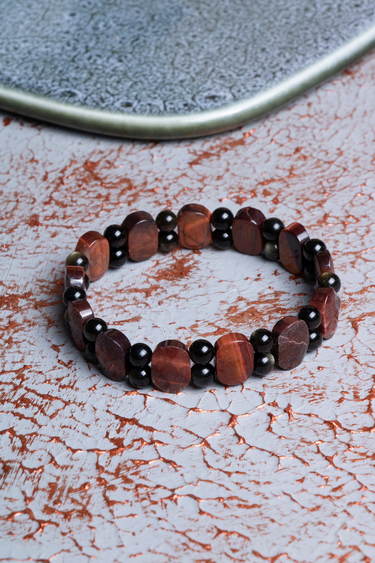 Kaplan Gözü &amp; Obsidyen Geniş Kesim Bileklik