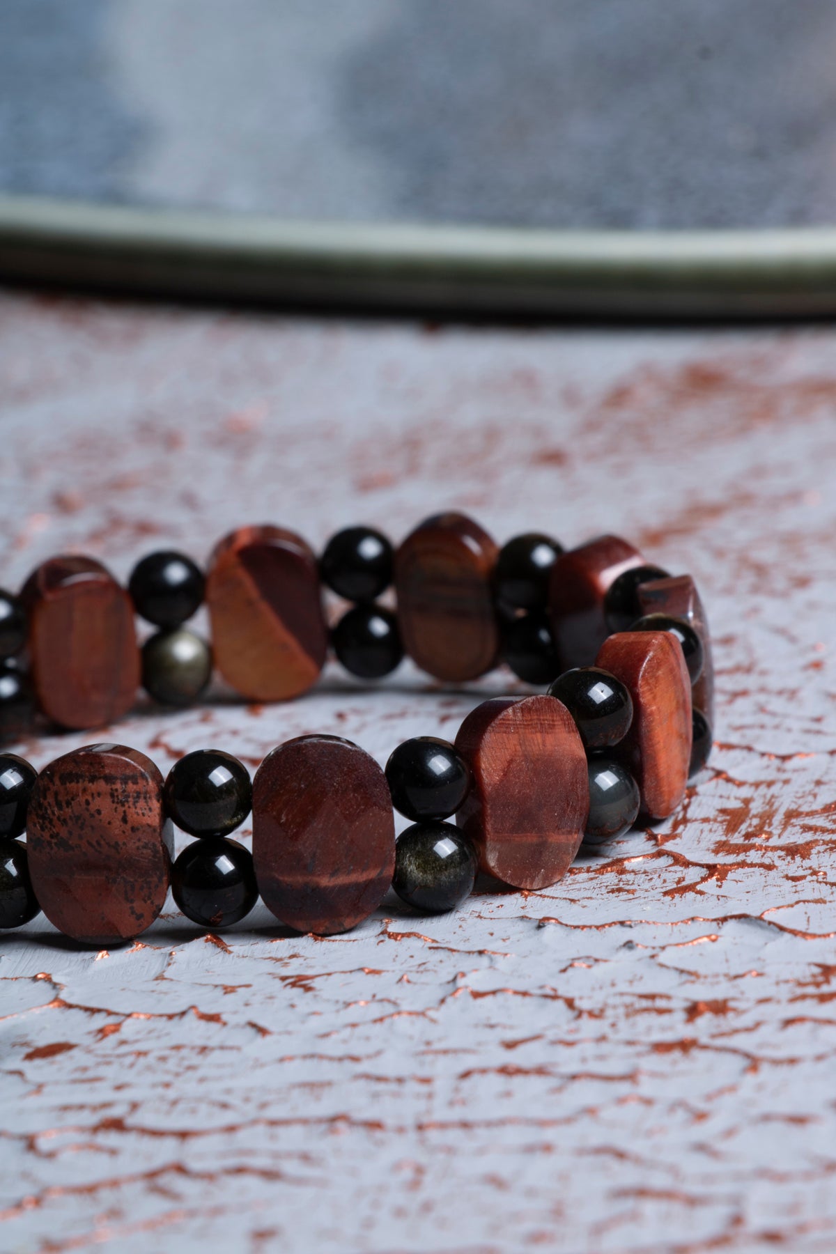 Kaplan Gözü &amp; Obsidyen Geniş Kesim Bileklik