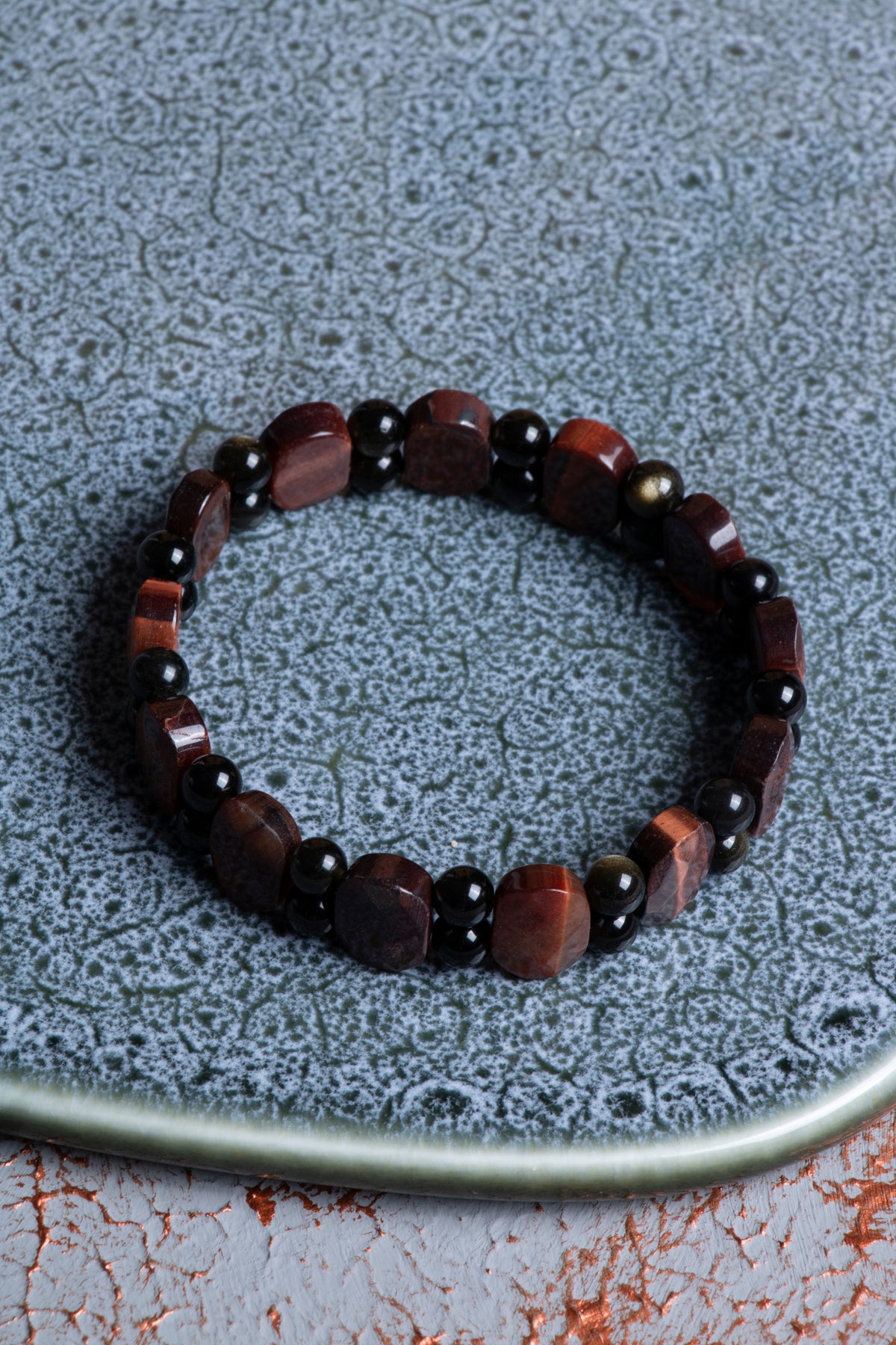 Kaplan Gözü &amp; Obsidyen Geniş Kesim Bileklik