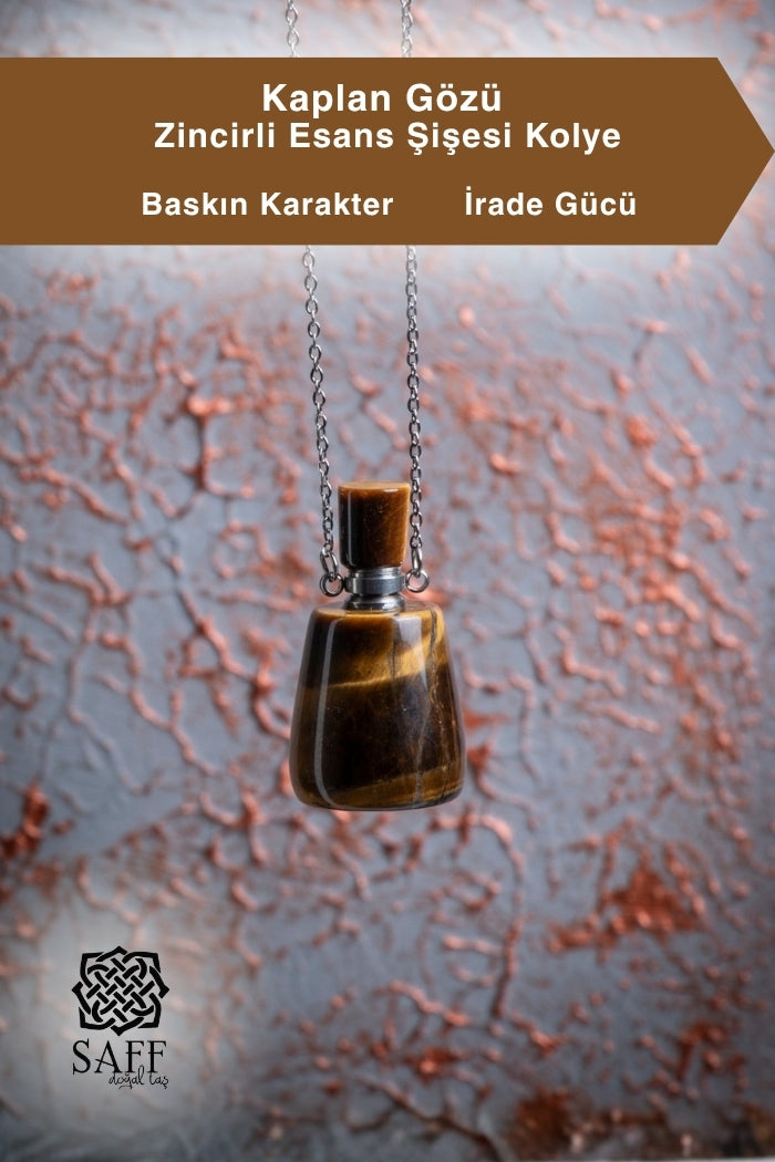 Kaplan Gözü Zincirli Esans Şişesi Kolye