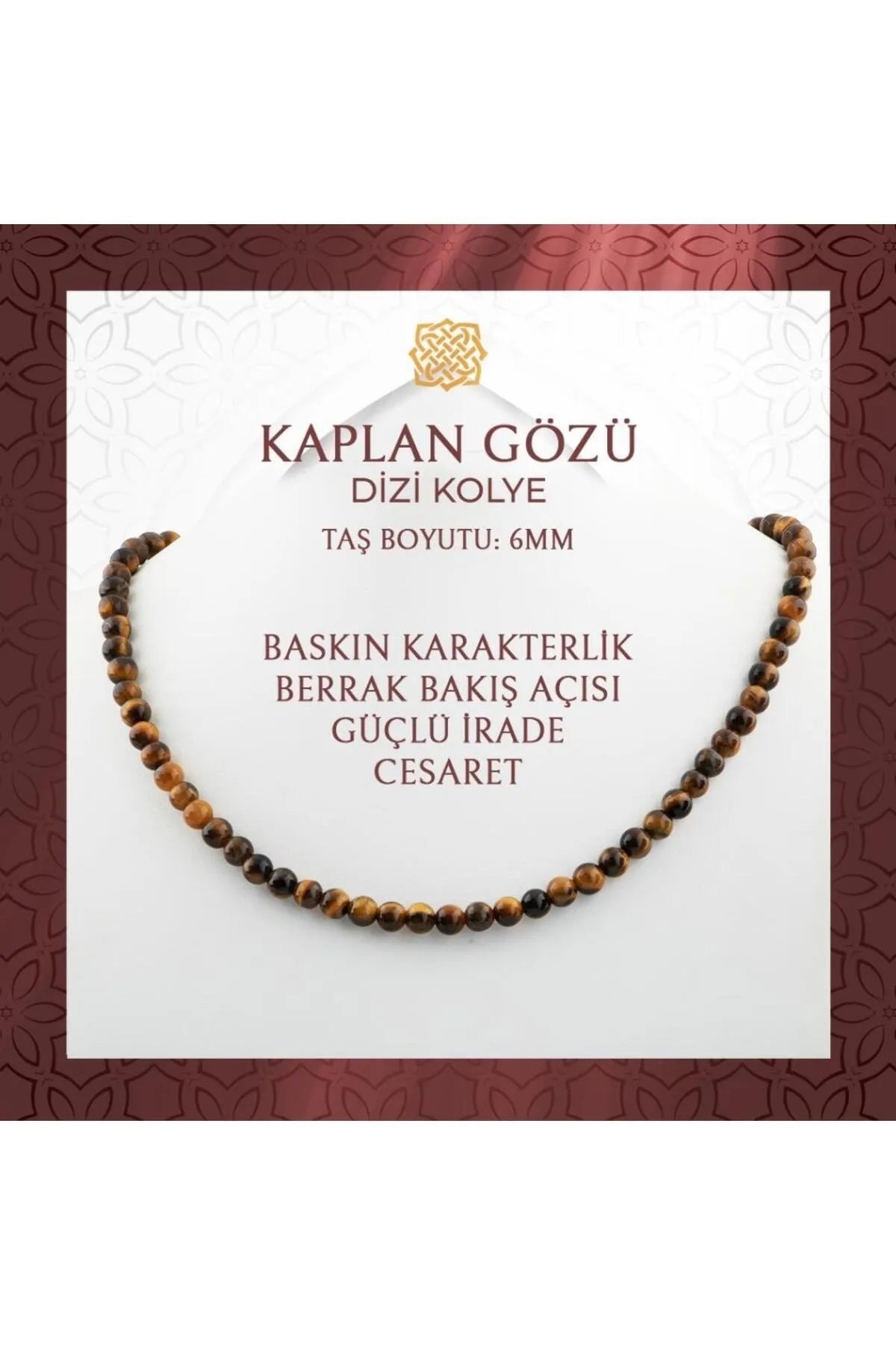 Kaplan Gözü 6 mm Dizi Doğal Taş Kolye