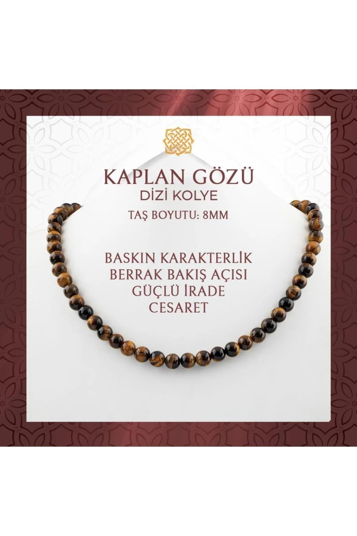 Kaplan Gözü 8 mm Dizi Doğal Taş Kolye