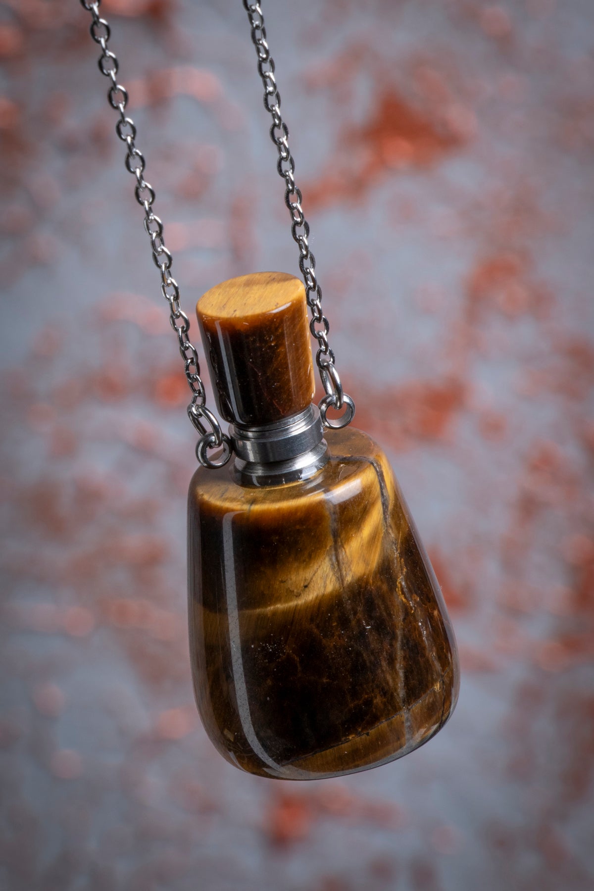 Kaplan Gözü Zincirli Esans Şişesi Kolye