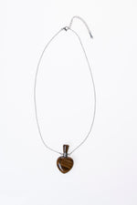 Kaplan Gözü Doğal Taş Zincirli Kalp Esans Şişesi Kolye