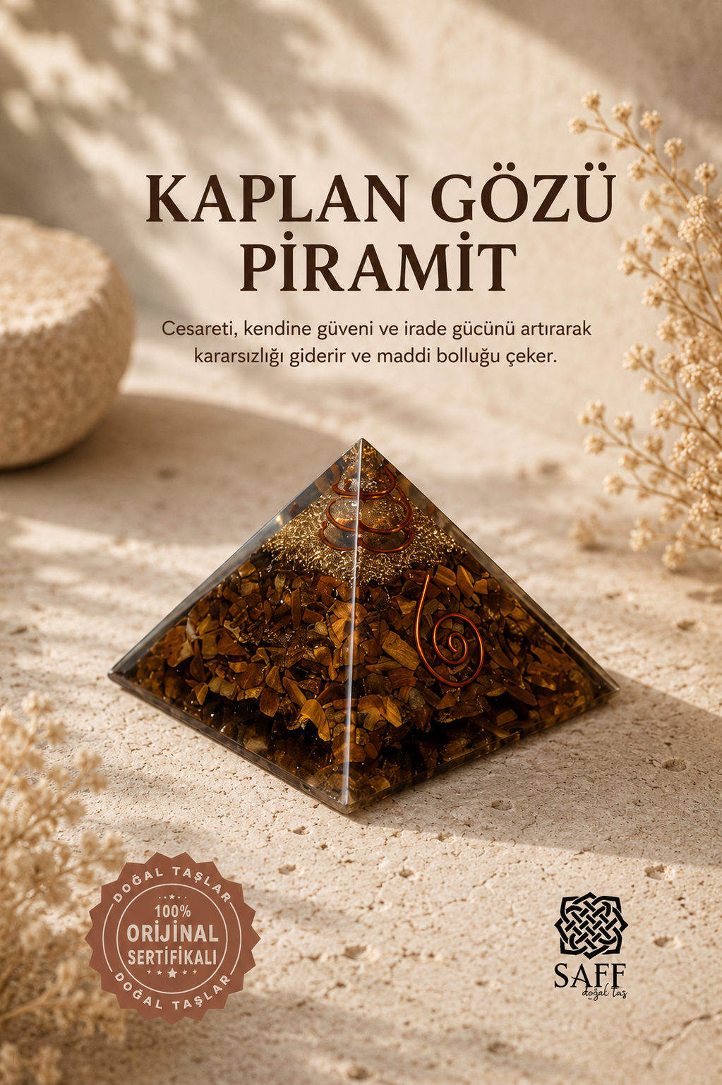 Sertifikalı Kaplan gözü Piramit Obje