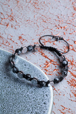 Karlı Obsidyen &amp; Hematit Makrome Bileklik