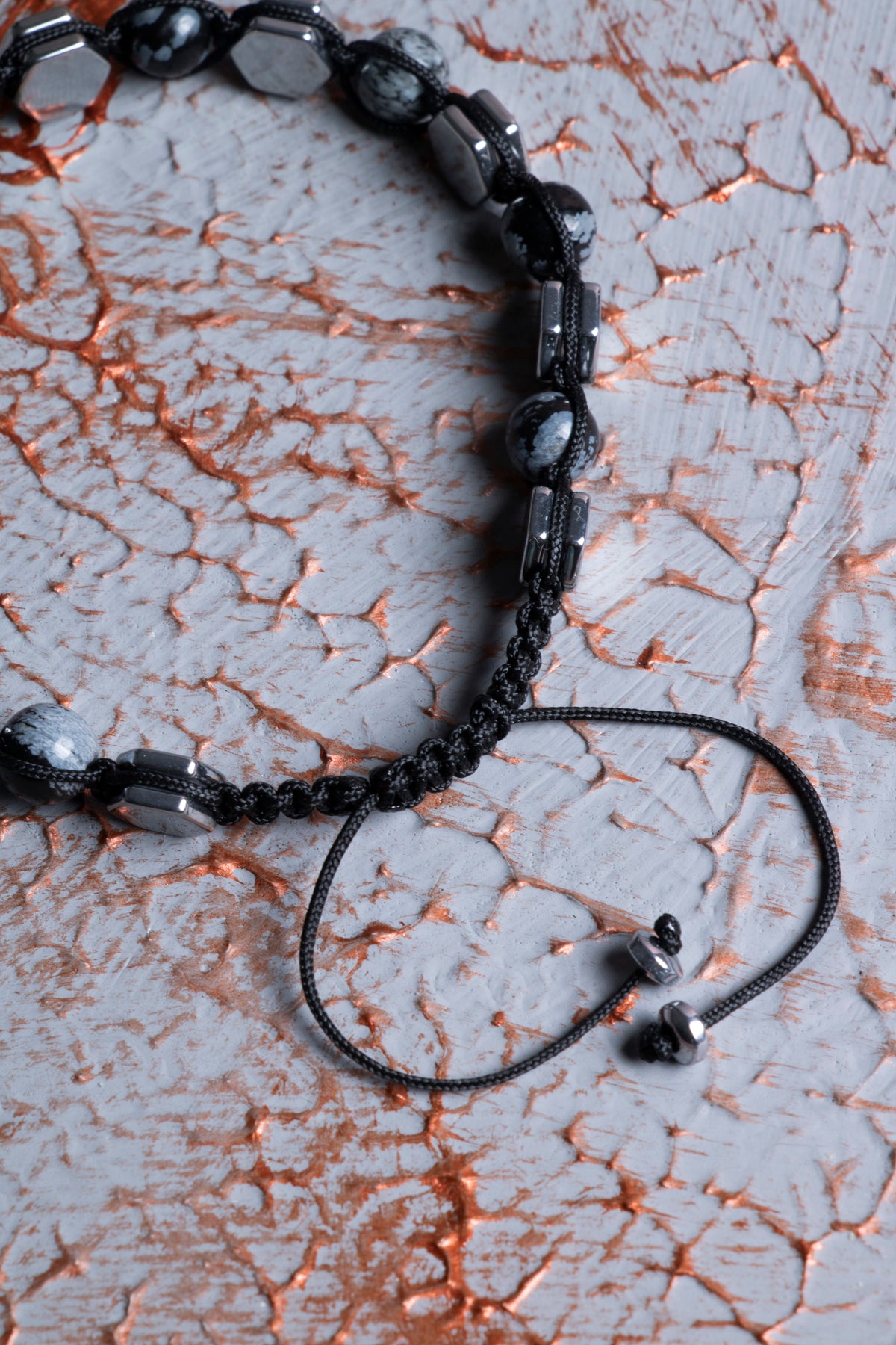 Karlı Obsidyen &amp; Hematit Makrome Bileklik