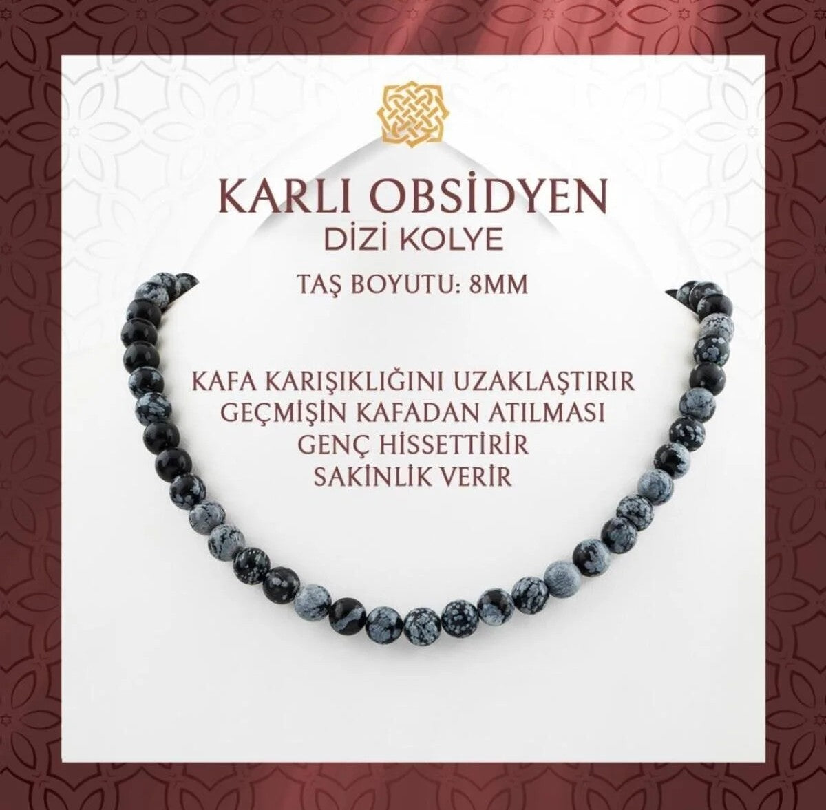 Karlı Obsidyen 8 mm Dizi Doğal Taş Kolye