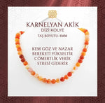 Karnelyan Akik 8 mm Dizi Doğal Taş Kolye