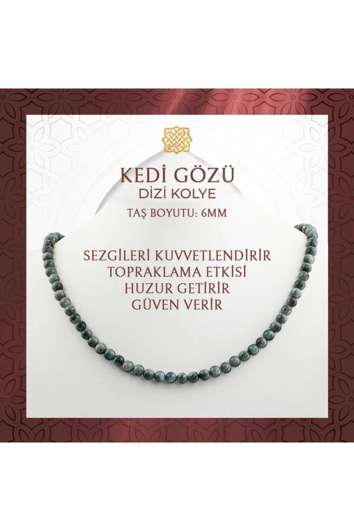 Kedi Gözü 6 mm Dizi Doğal Taş Kolye