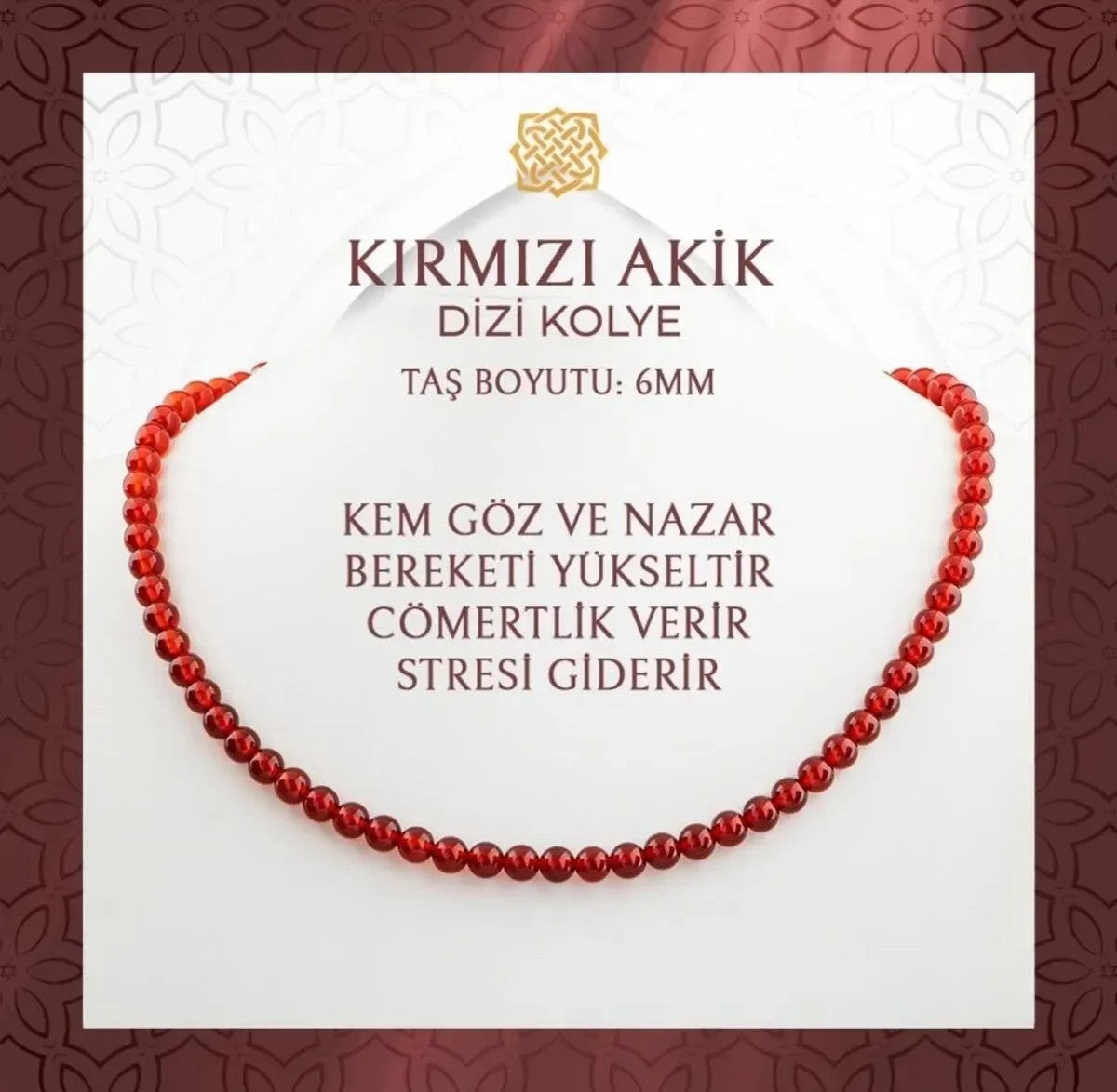 Kırmızı Akik 6 mm Dizi Doğal Taş Kolye
