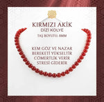 Kırmızı Akik 8 mm Dizi Doğal Taş Kolye