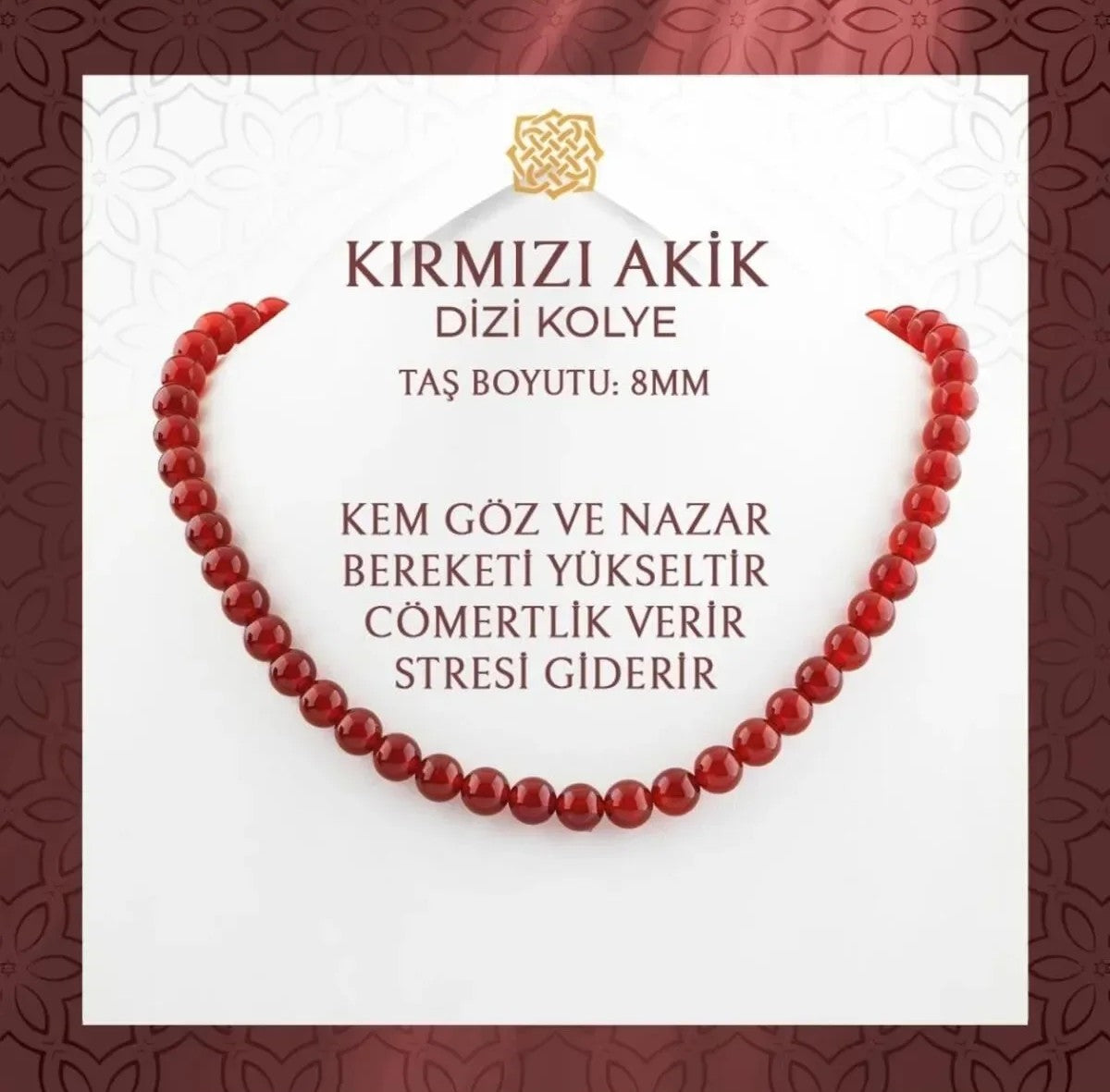 Kırmızı Akik 8 mm Dizi Doğal Taş Kolye