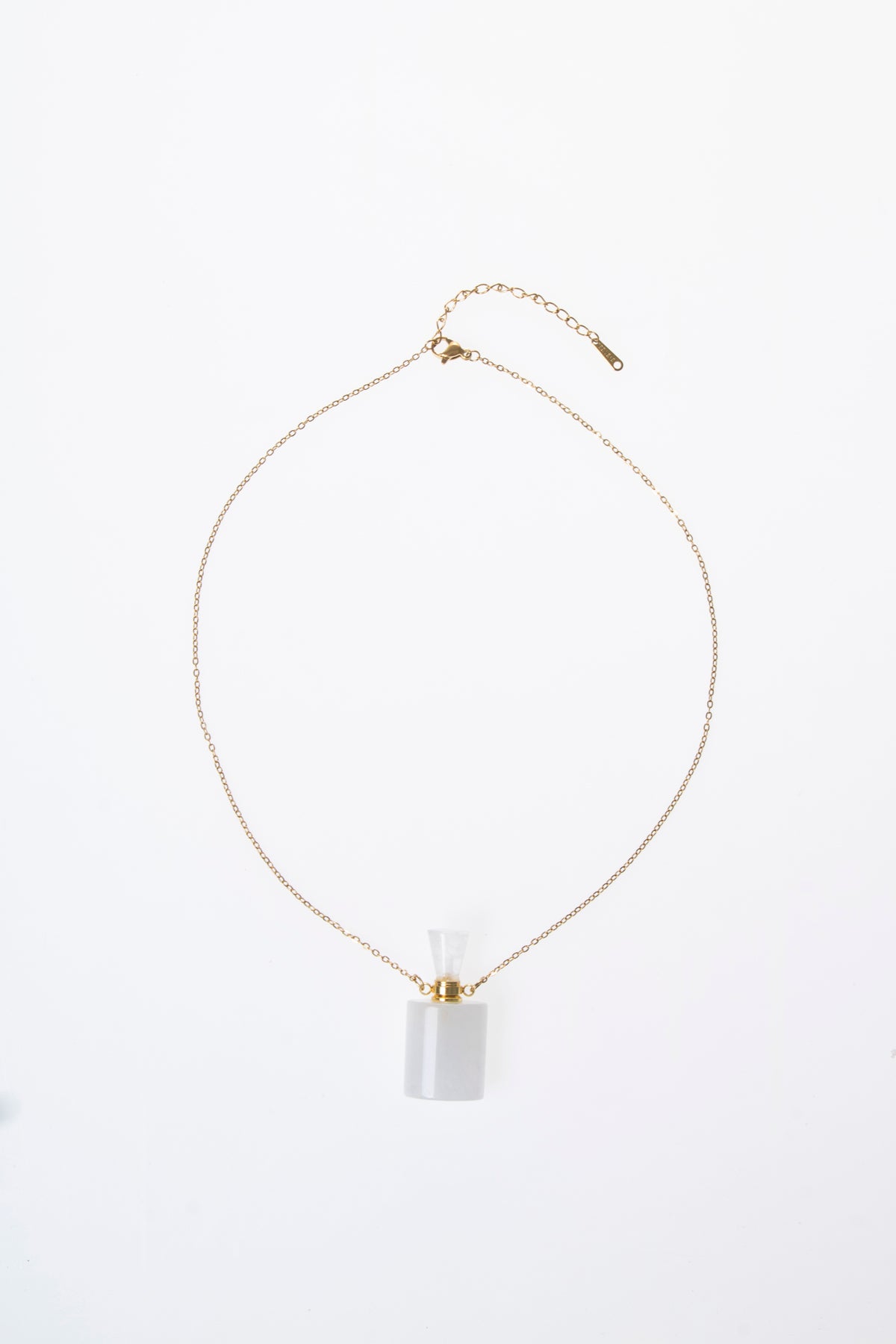 Kristal Kuvars Taşı Altın Zincirli Esans Şişesi Kolye
