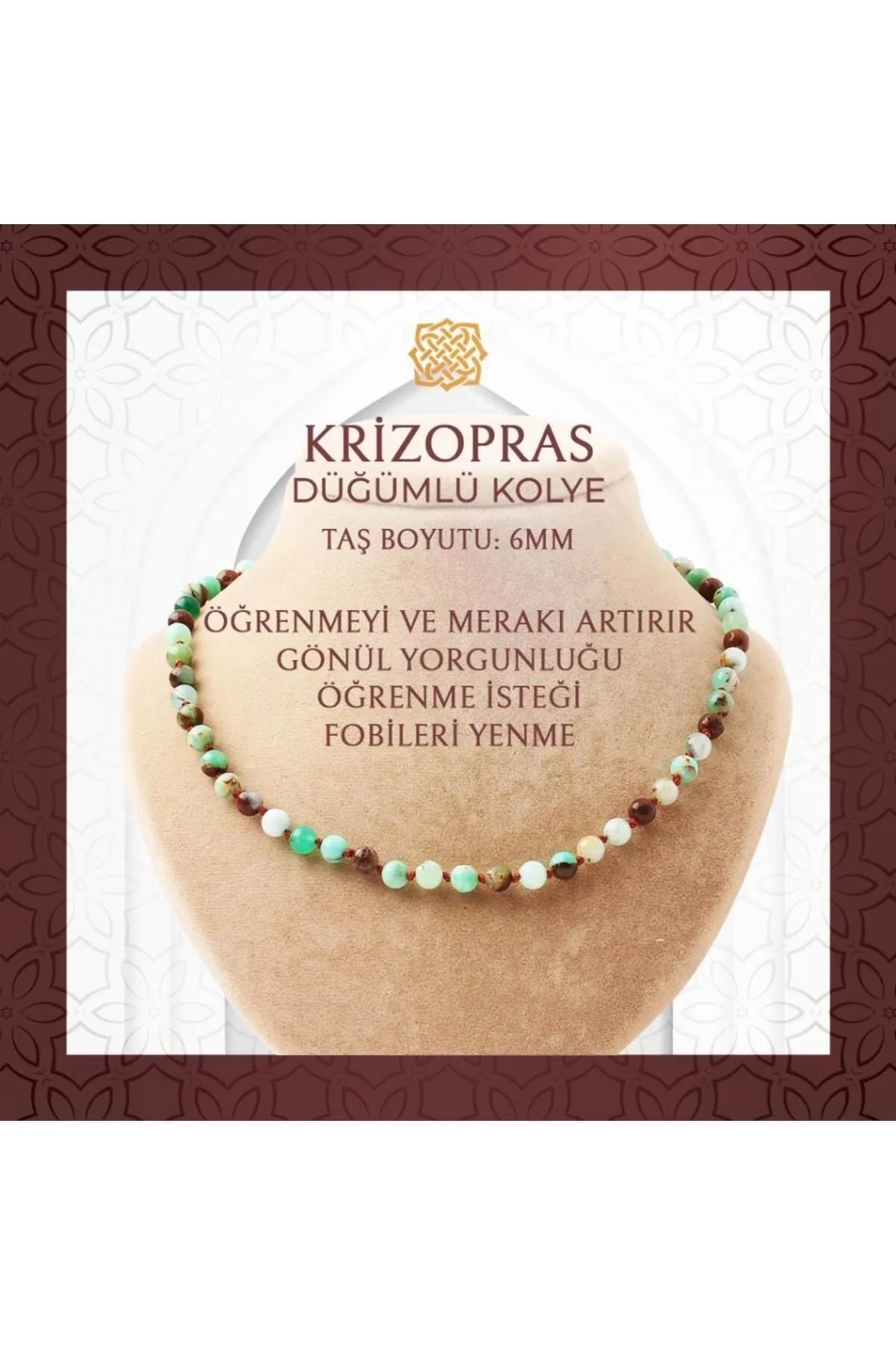 Krizopras 6 mm Düğümlü Doğal Taş Kolye