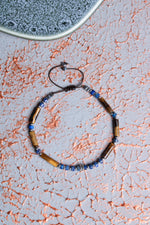 Lapis Lazuli &amp; Hematit &amp; Kaplan Gözü &amp; Gümüş Aparatlı Makrome Bileklik