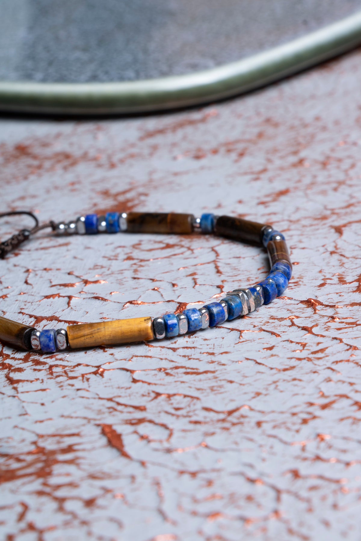 Lapis Lazuli &amp; Hematit &amp; Kaplan Gözü &amp; Gümüş Aparatlı Makrome Bileklik