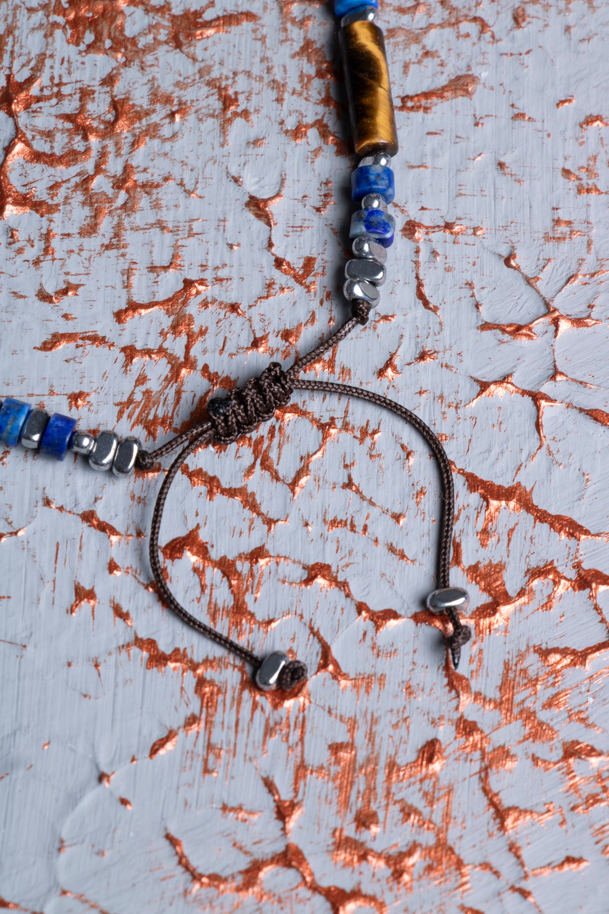 Lapis Lazuli &amp; Hematit &amp; Kaplan Gözü &amp; Gümüş Aparatlı Makrome Bileklik