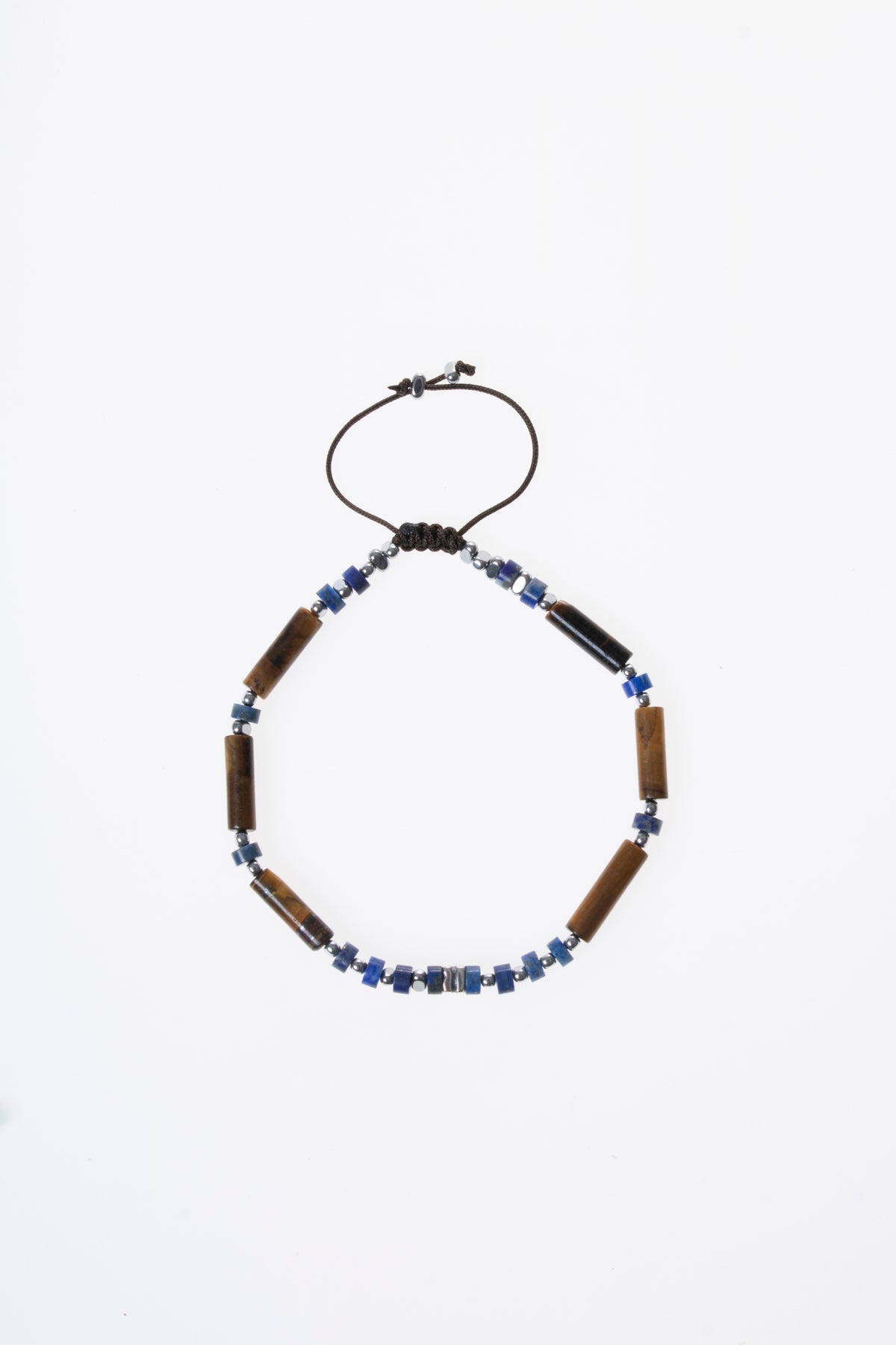 Lapis Lazuli &amp; Hematit &amp; Kaplan Gözü &amp; Gümüş Aparatlı Makrome Bileklik