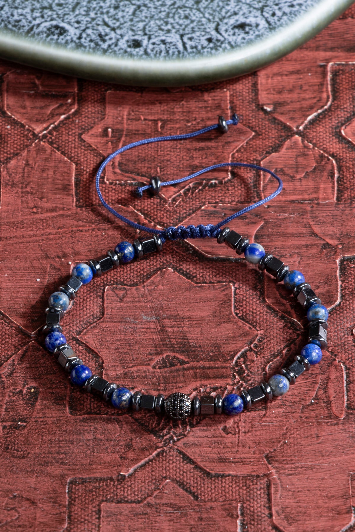 Lapis Lazuli &amp; Hematit &amp; Zirkon Aparat Doğal Taş Makrome Bileklik