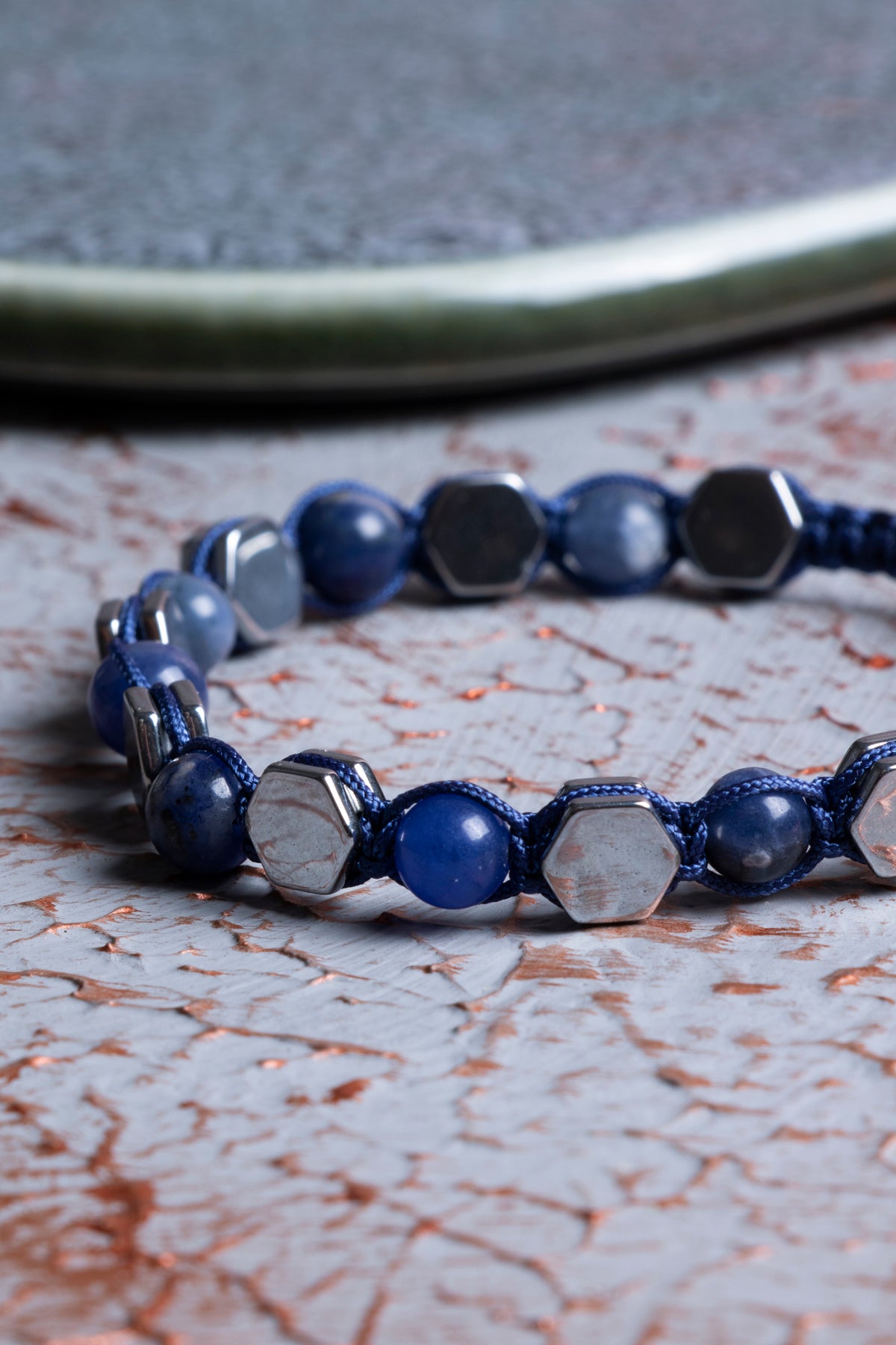 Lapis Lazuli &amp; Hematit Makrome Bileklik