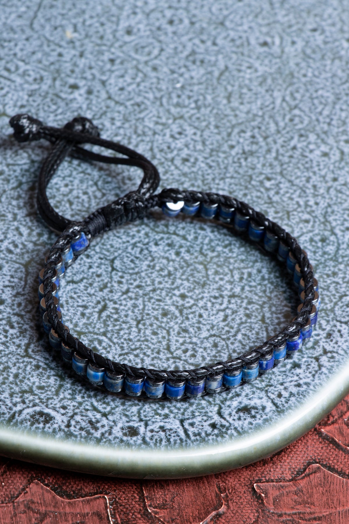 Lapis Lazuli &amp; Hematit Özel Tasarım Makrome Bileklik