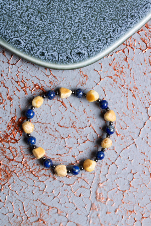 Lapis Lazuli &amp; Kehribar &amp; Hematit Bileklik