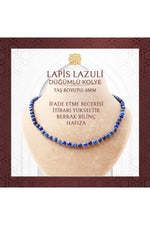 Lapis Lazuli 6 mm Düğümlü Doğal Taş Kolye