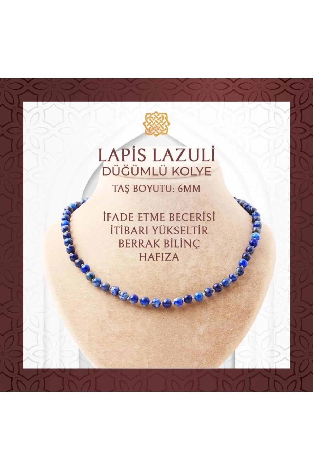 Lapis Lazuli 6 mm Düğümlü Doğal Taş Kolye