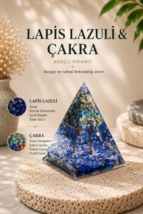Lapis Lazuli & Çakra Ağaçlı Piramit | SAFF Doğal Taş