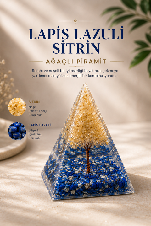 Lapis Lazuli Sitrin Ağaçlı Piramit | SAFF Doğal Taş