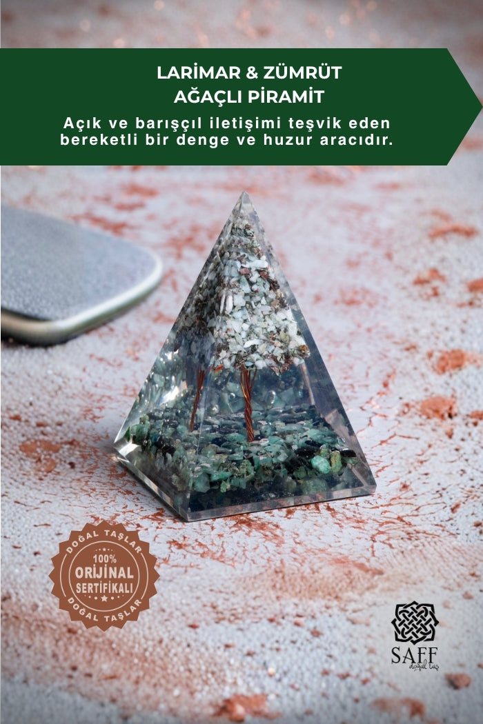 Larimar &amp; Zümrüt Ağaçlı Piramit