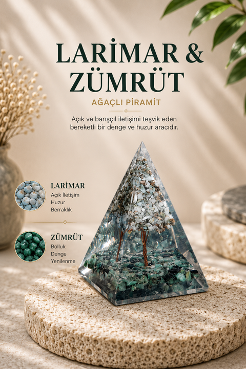 Larimar & Zümrüt Ağaçlı Piramit | SAFF Doğal Taş