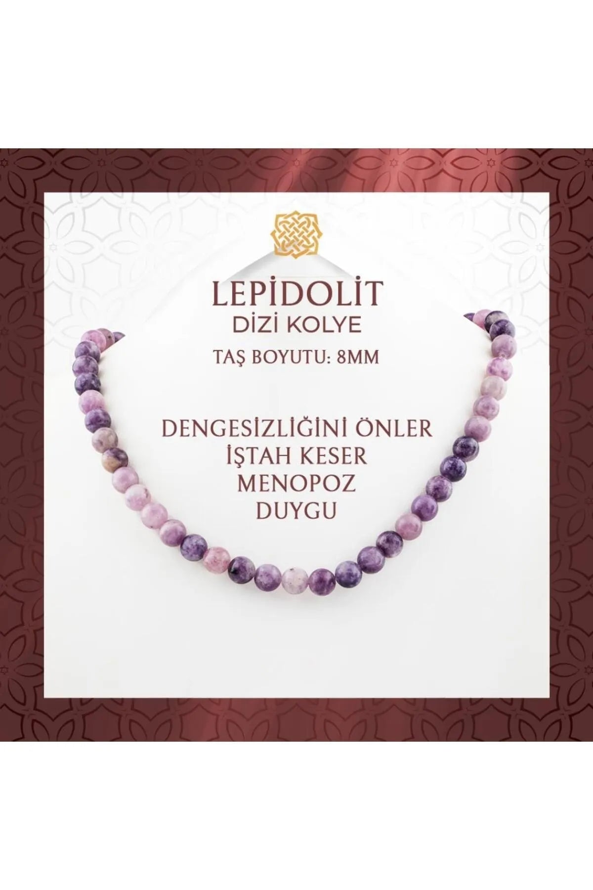 Lepidolit 8 mm Dizi Doğal Taş Kolye
