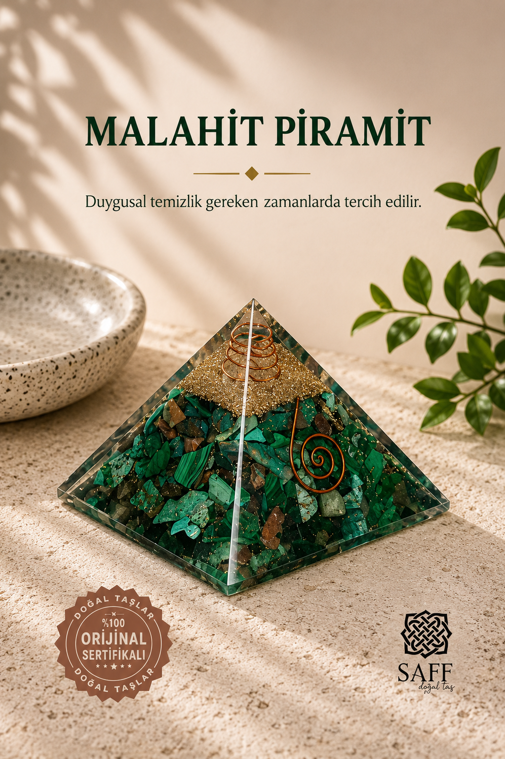 Sertifikalı Malahit Piramit