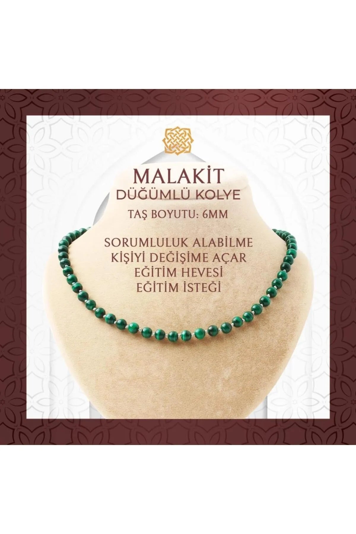 Malakit 6 mm Düğümlü Doğal Taş Kolye