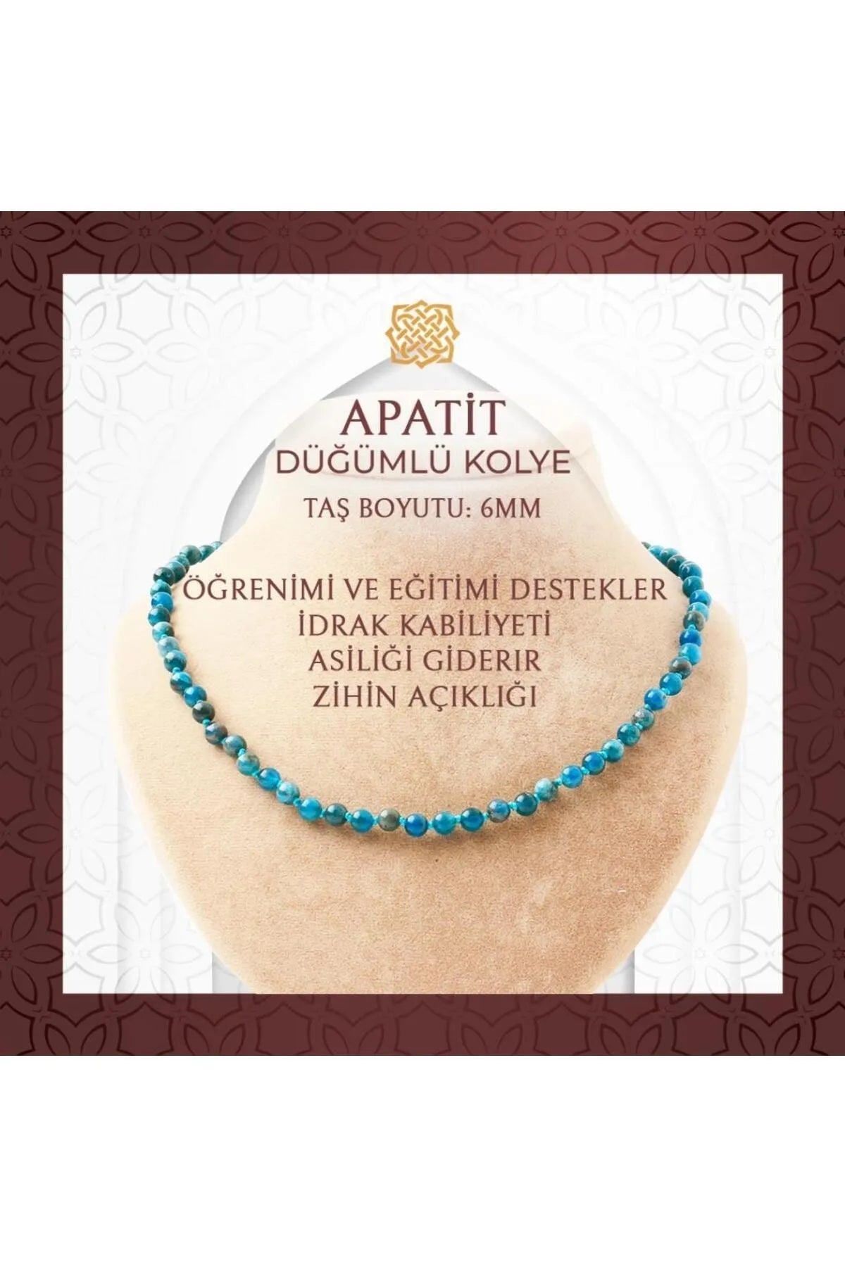 Mavi Apatit 6 mm Düğümlü Doğal Taş Kolye