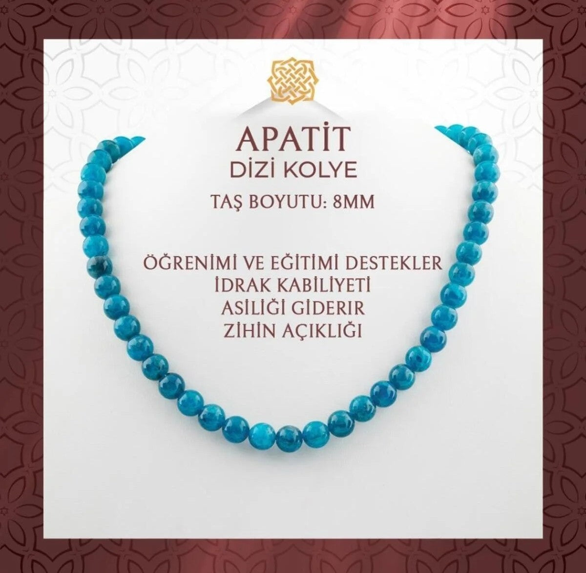 Mavi Apatit 8 mm Dizi Doğal Taş Kolye