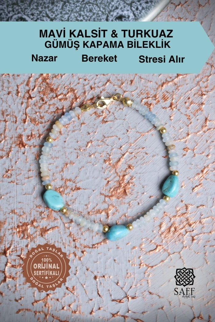 Mavi Kalsit &amp; Turkuaz Gümüş Kapama Bileklik