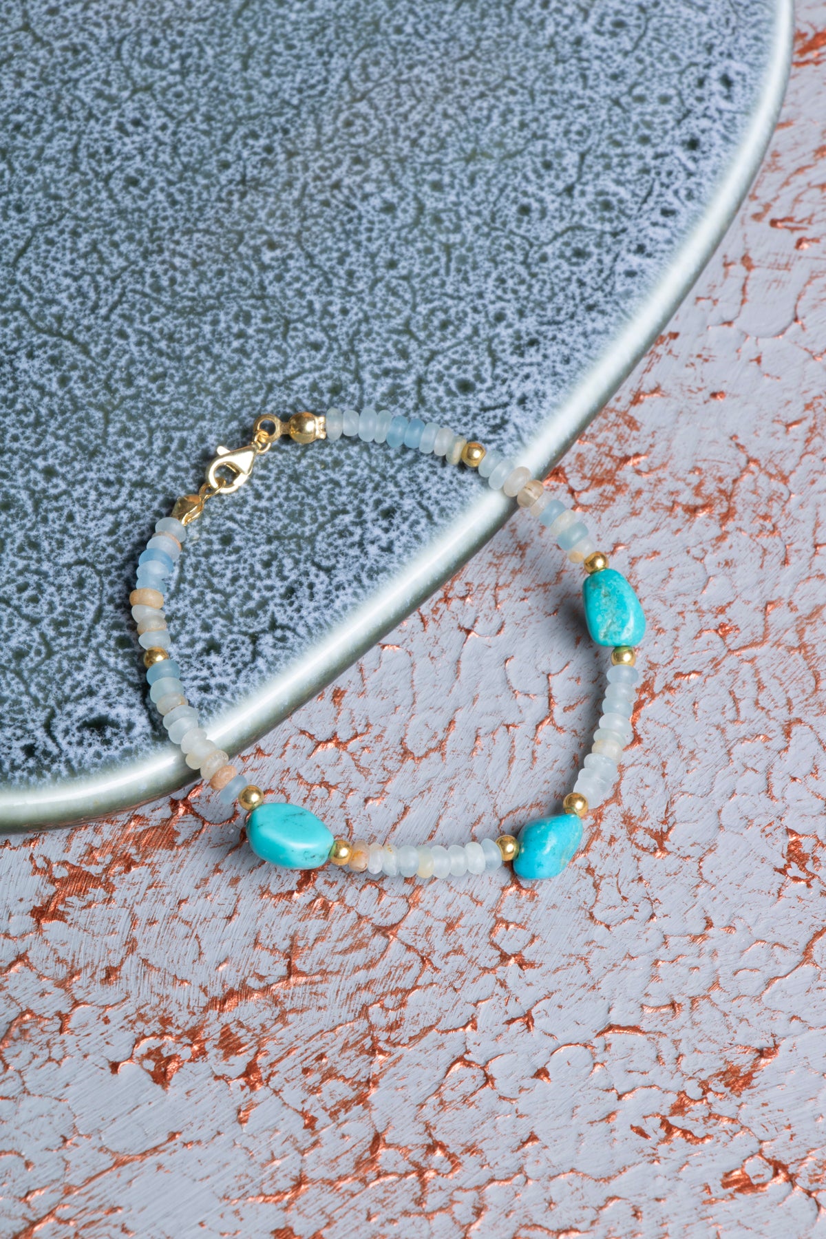 Mavi Kalsit &amp; Turkuaz Gümüş Kapama Bileklik