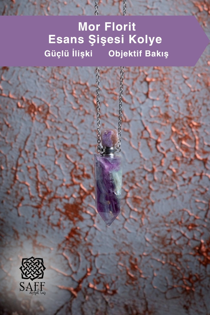Mor Florit Esans Şişesi Kolye