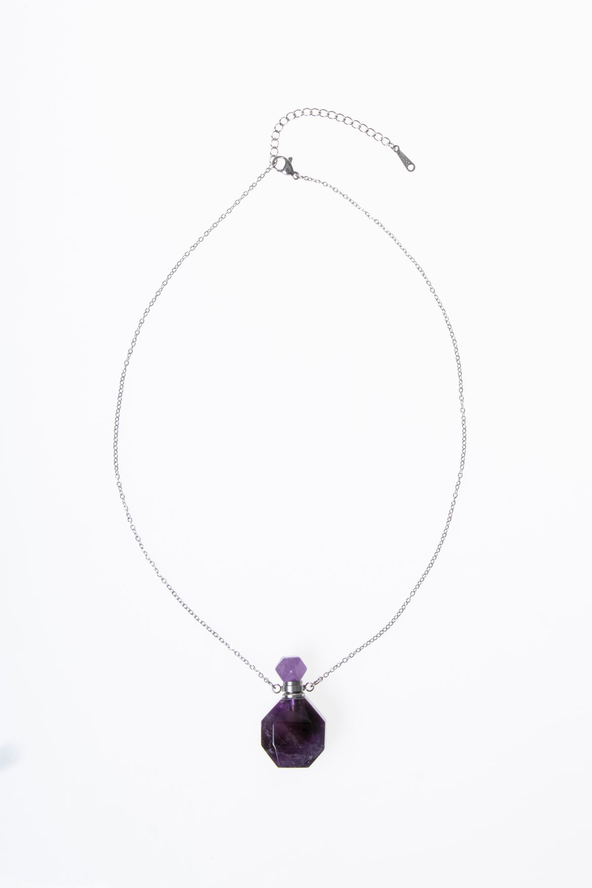 Mor Florit Taşı Zincirli Esans Şişesi Kolye