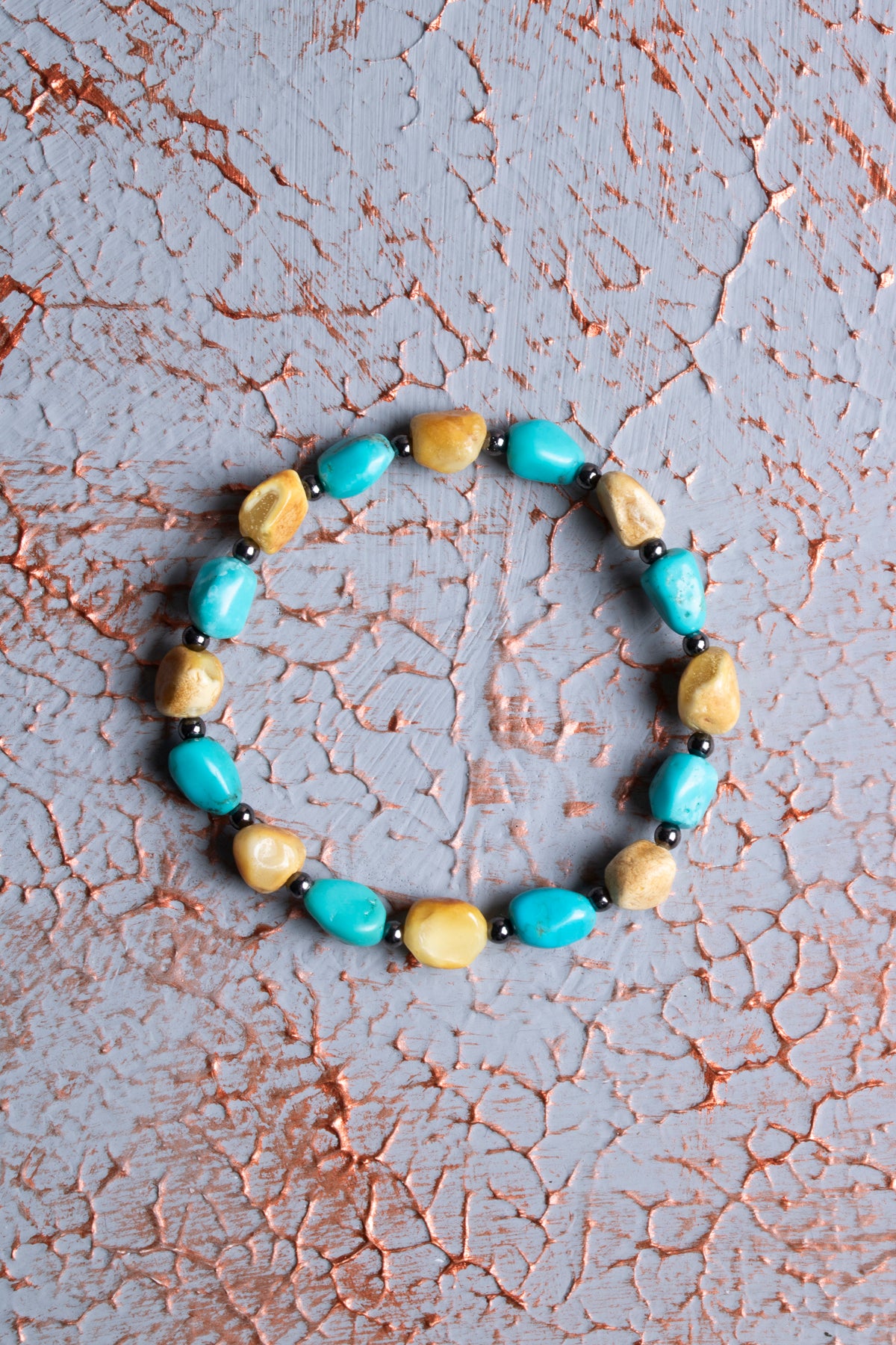 Naturel Turkuaz &amp; Kehribar &amp; Hematit Bileklik