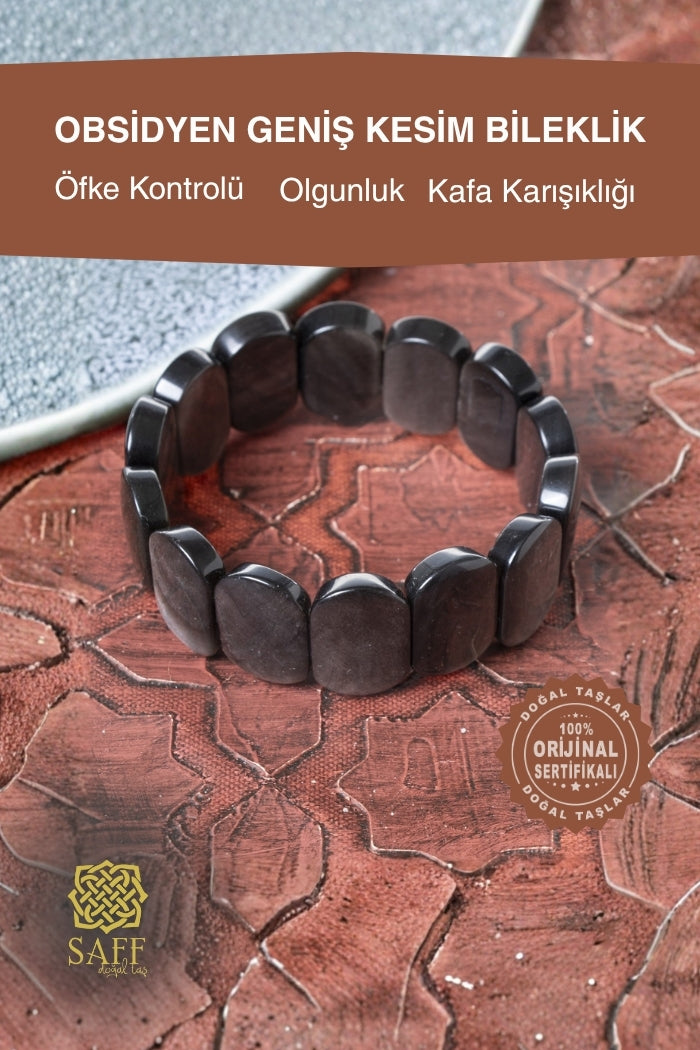 Obsidyen Geniş Kesim Bileklik