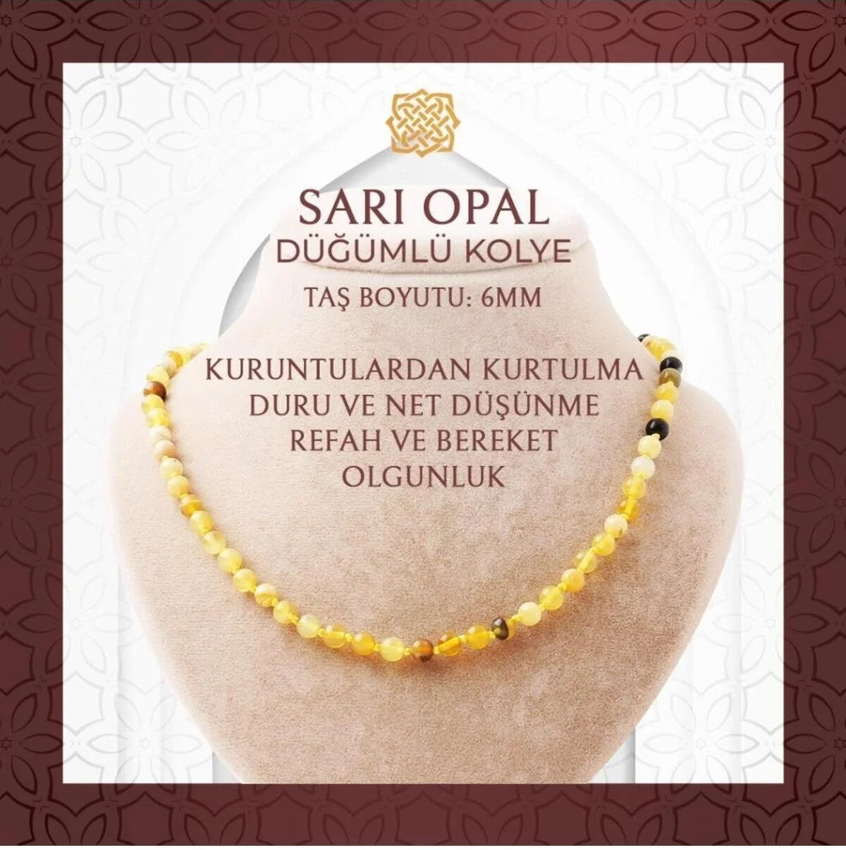 Opal Sarı 6 mm Düğümlü Doğal Taş Kolye -