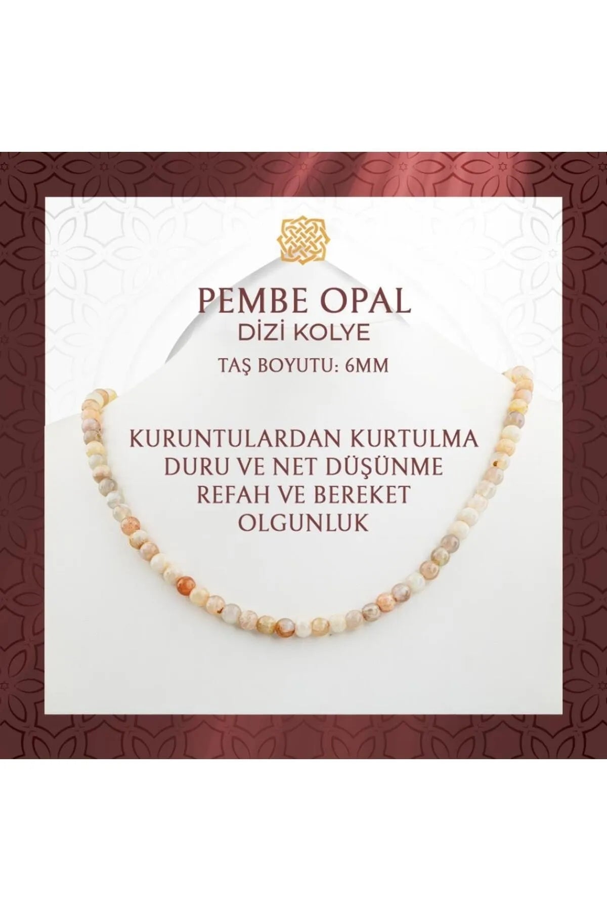 Pembe 6 mm Dizi Doğal Taş Kolye